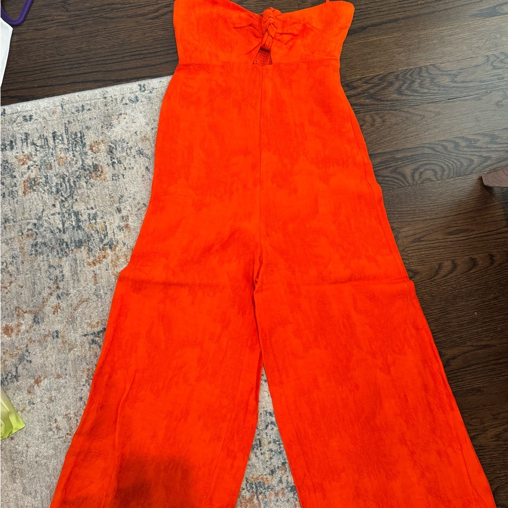 Elevenses Orange Velvet Jumpsuit Wide-Leg Design